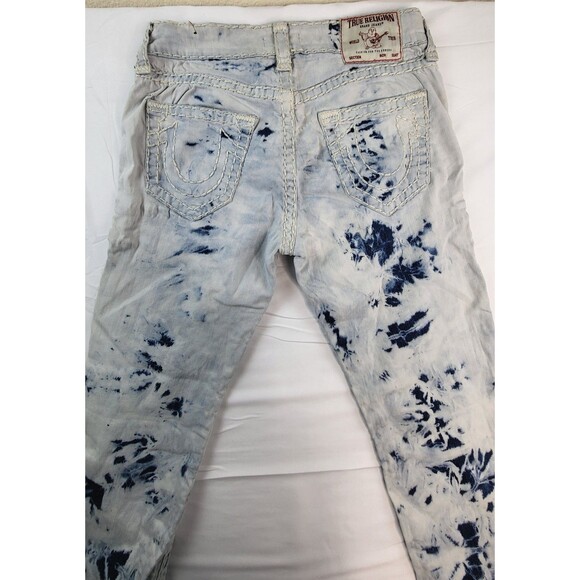 True Religion Ricky Relaxed Straight Jeans Mens 31 Thick Stitch Acid Wash - Picture 8 of 12